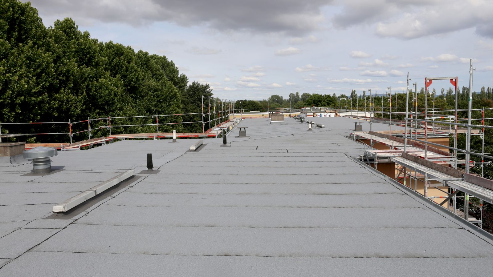 Flat roof installation in progress
